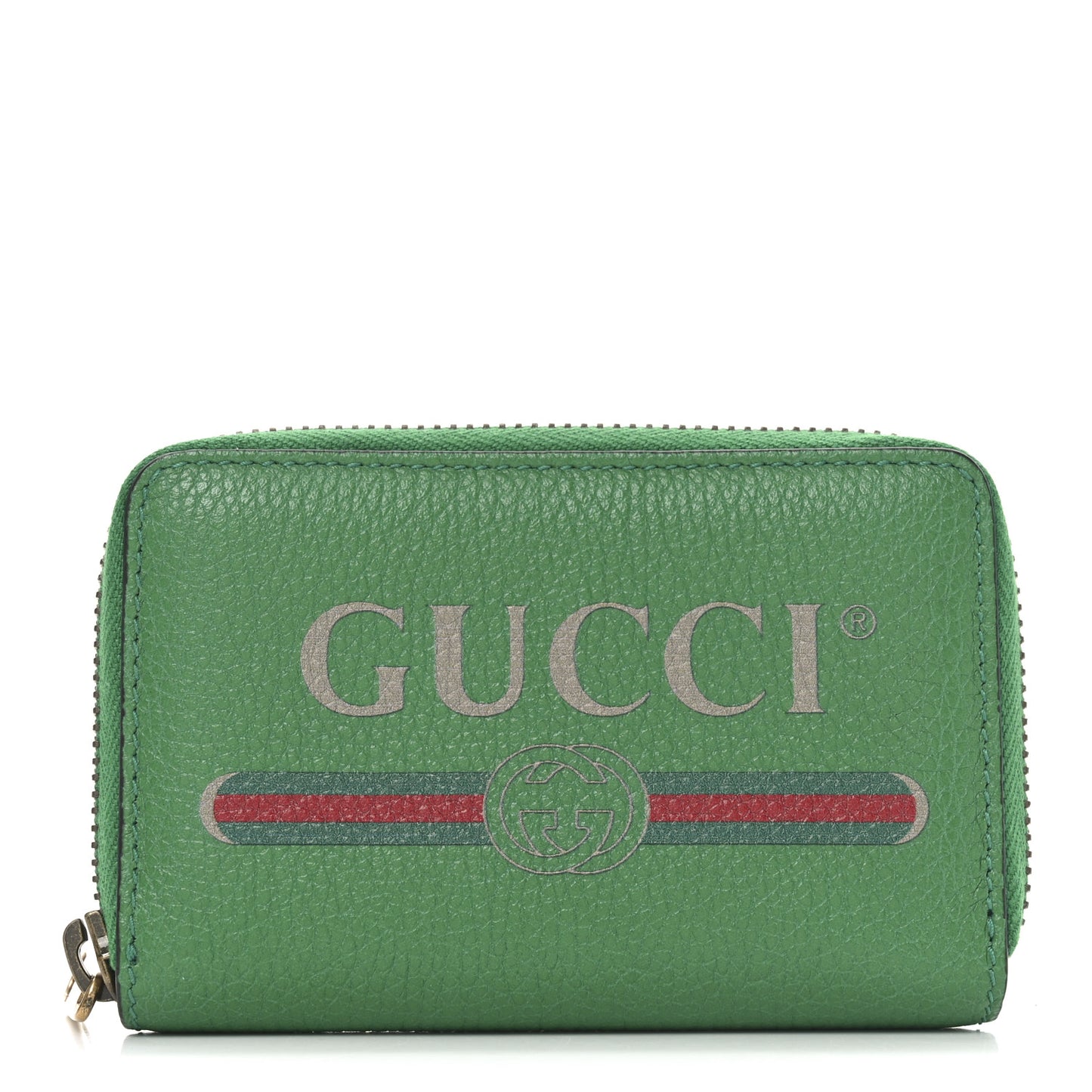 Calfskin Logo Zip Around Card Case Green