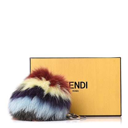 Fendi Fox Fur Shiny Nappa Rainbrow Pom Pom Bag Charm Bordeaux Multicolor Black 6 of 6