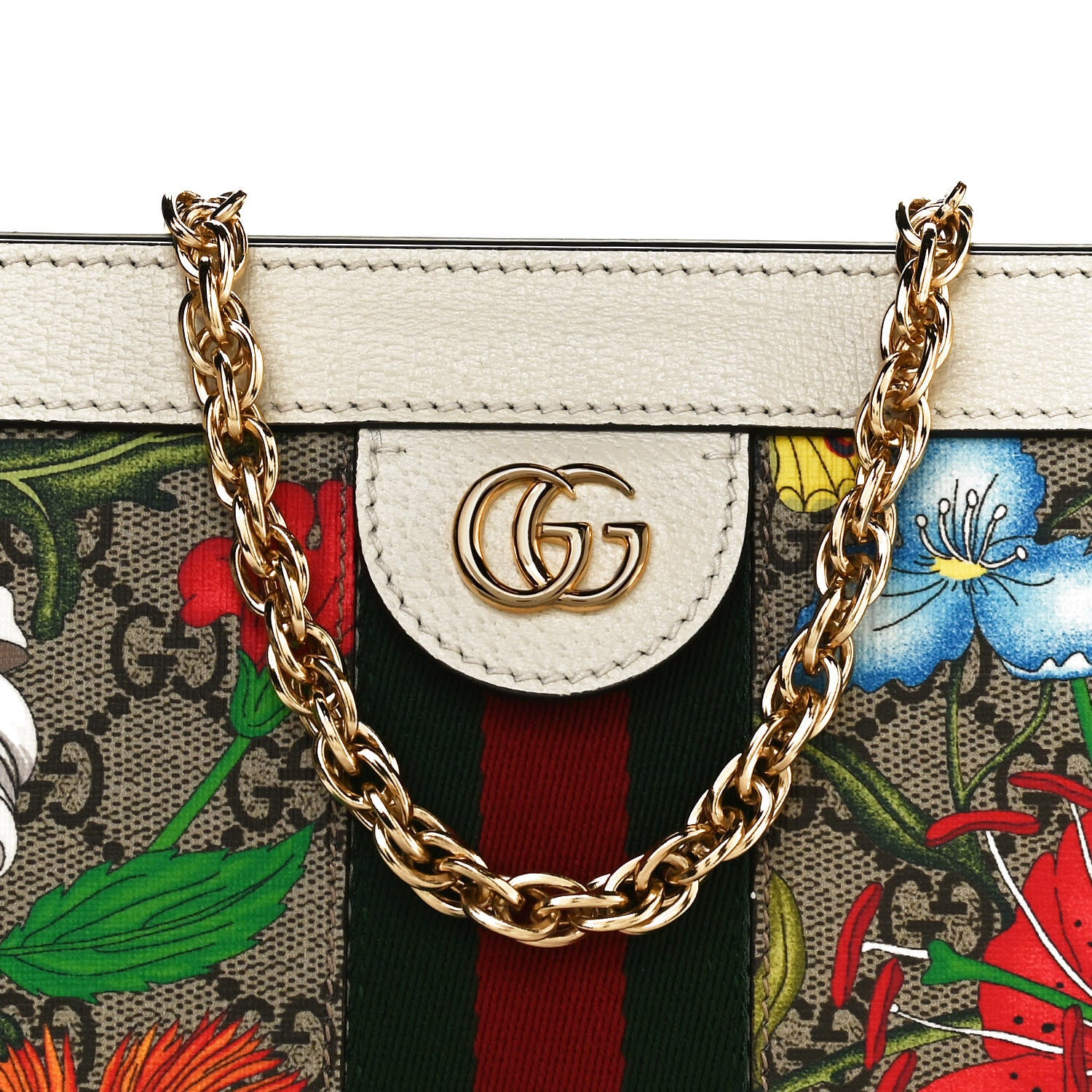 Gucci GG Supreme Monogram Flora Web Small Ophidia Chain Shoulder Bag White 9 of 11