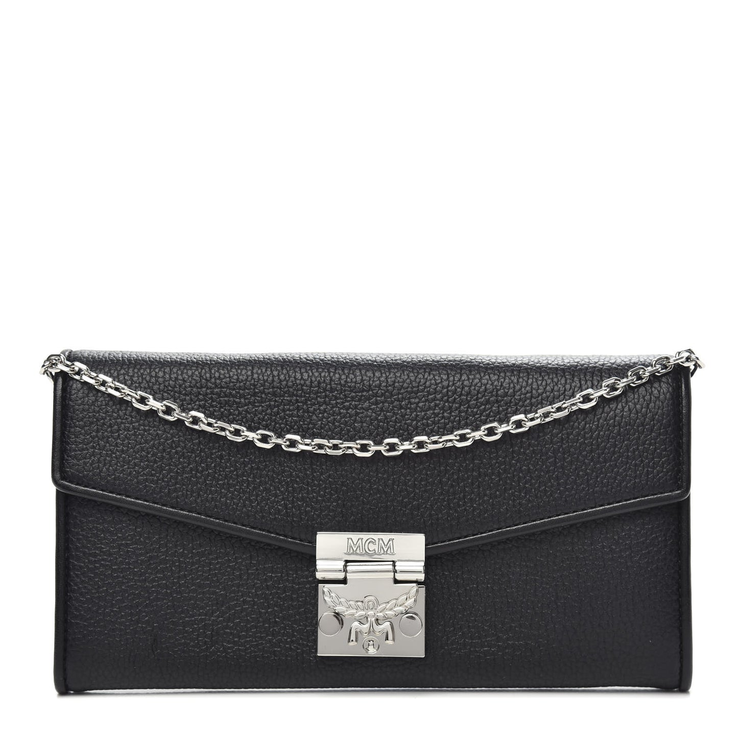 Grained Calfskin Large Patricia Wallet On Chain Black