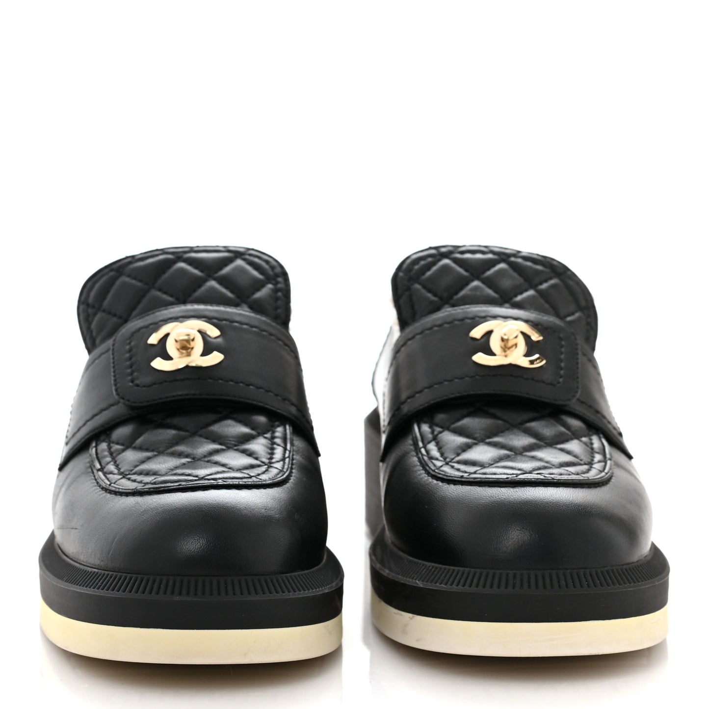 Lambskin Shearling Quilted CC Turnlock Loafers 39 Black