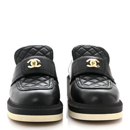 Chanel Lambskin Shearling Quilted CC Turnlock Loafers 39 Black 2 of 9