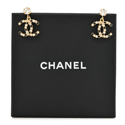Chanel Resin Crystal Pearl CC Drop Earrings Gold Black 5 of 5