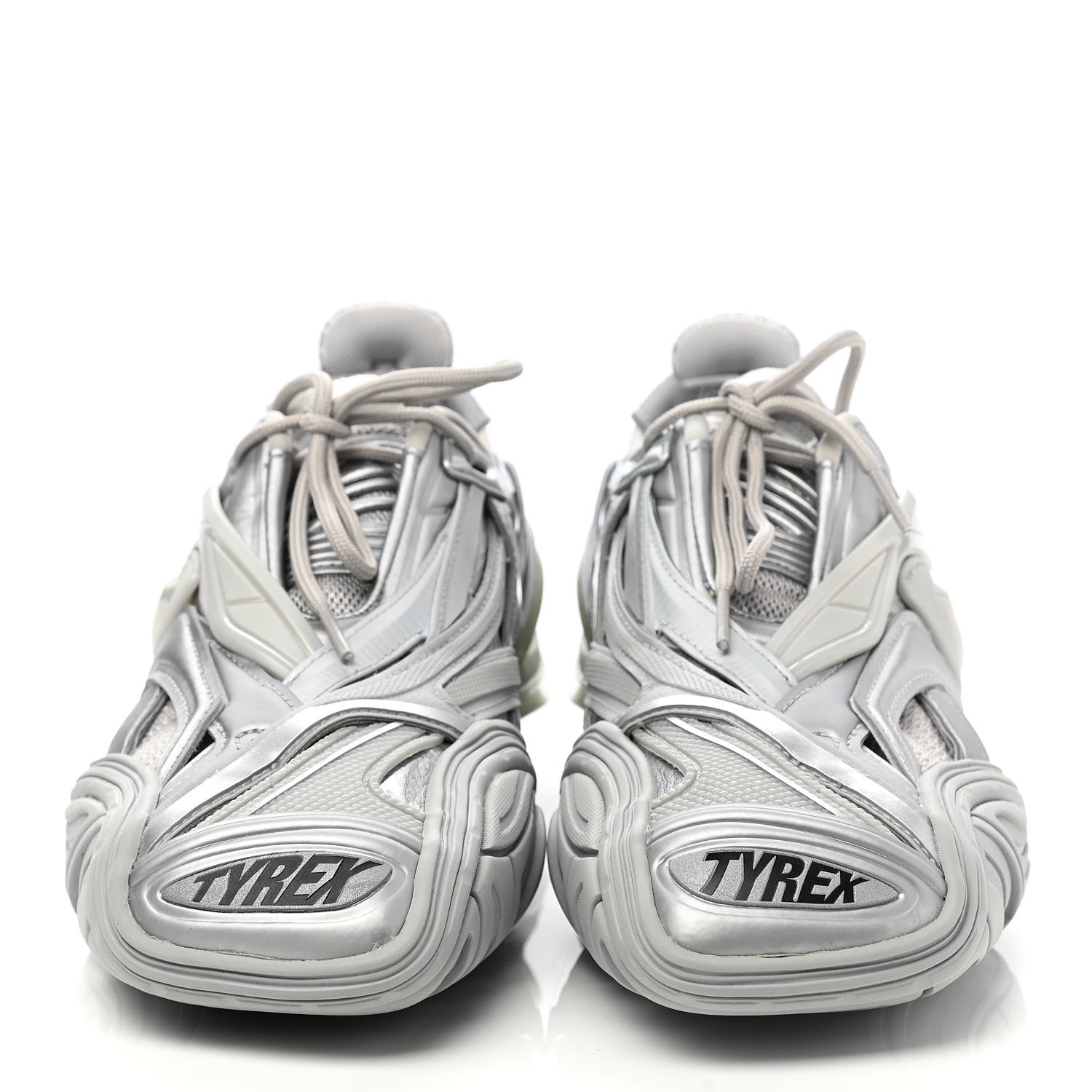 Balenciaga Metallic Rubber Mesh Womens Tyrex Sneakers 39 Monocolor Silver 2 of 8
