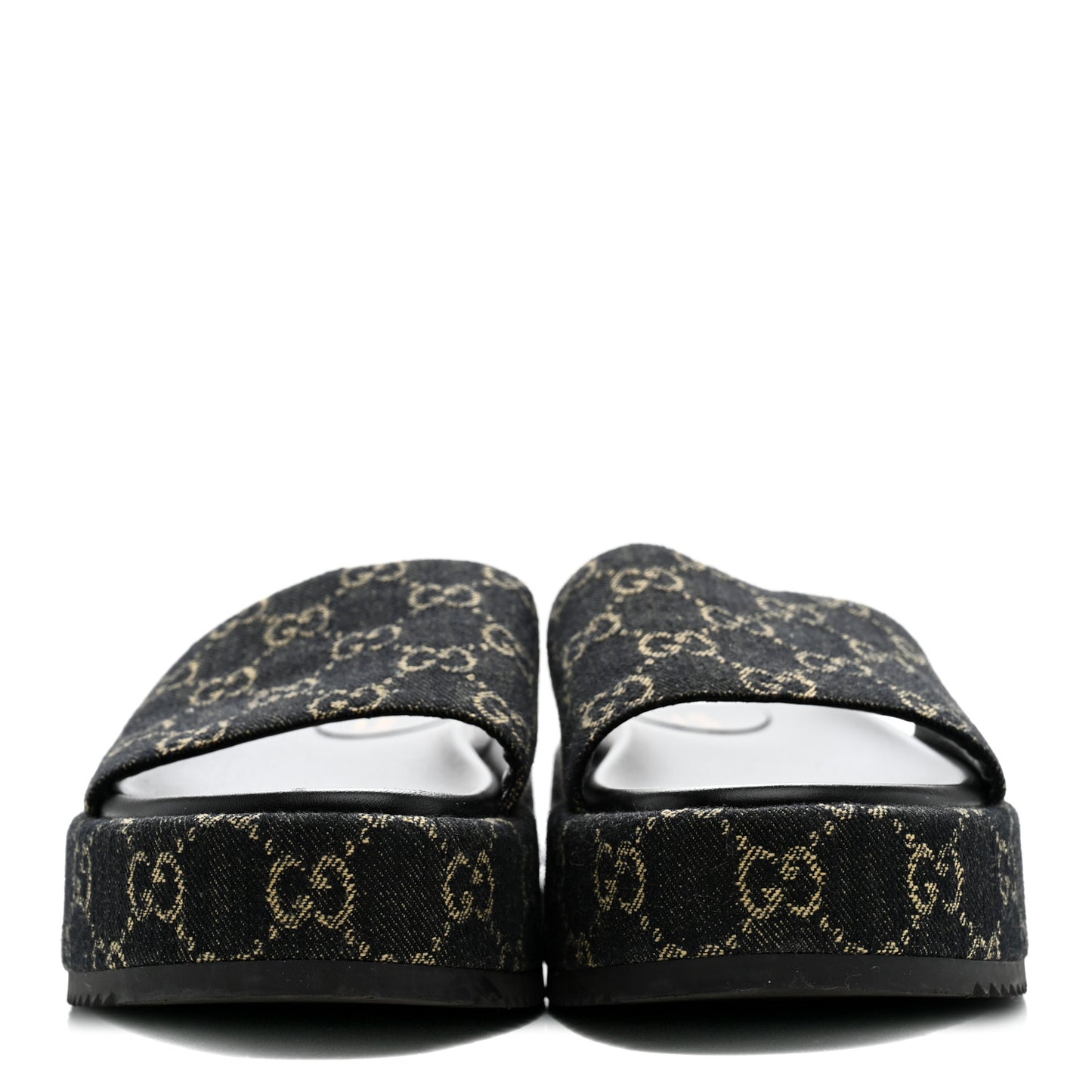 Jacquard Black Denim GG Monogram Angelina Platform 55mm Slide Sandals 41 Black Ivory