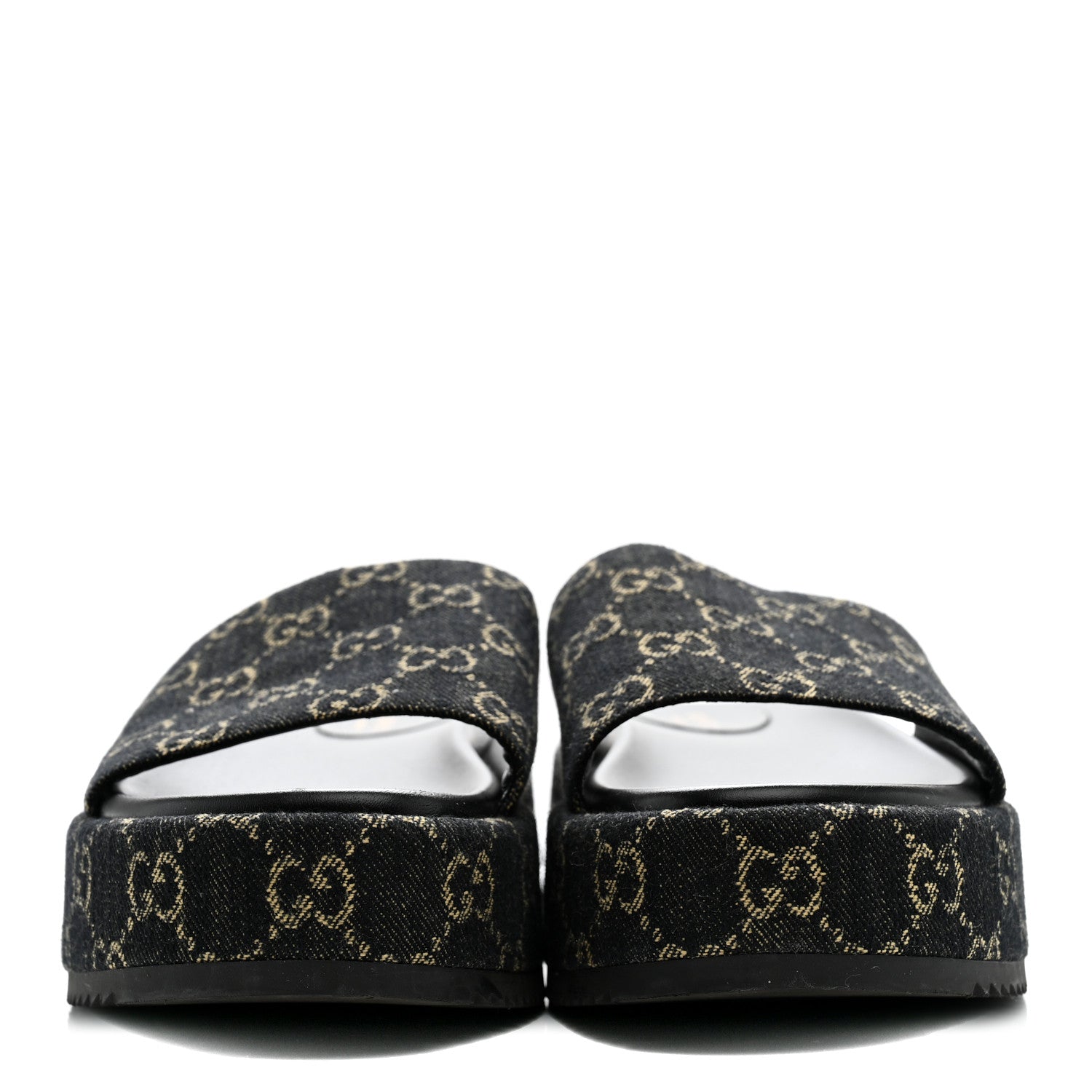 Gucci Jacquard Black Denim GG Monogram Angelina Platform 55mm Slide Sandals 41 Black Ivory 3 of 9