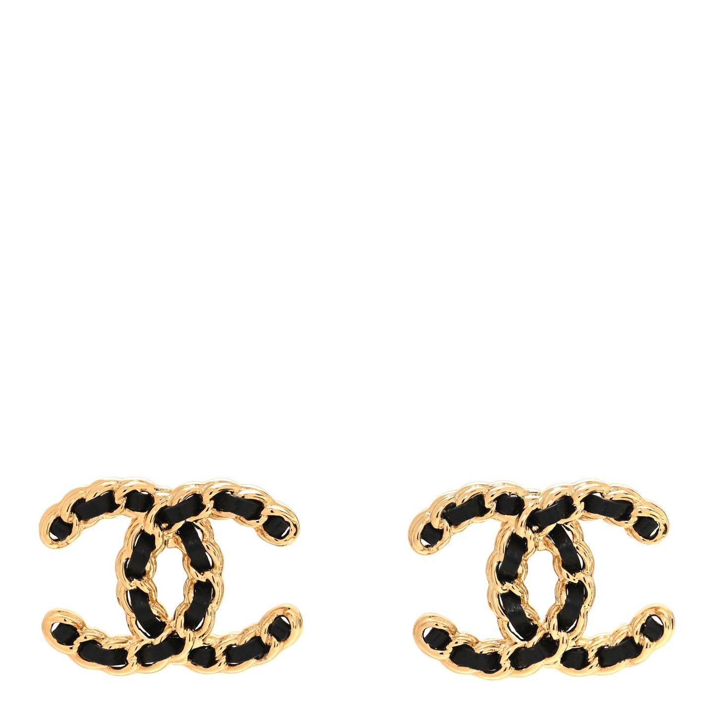 Lambskin CC Chain Earrings Black Gold