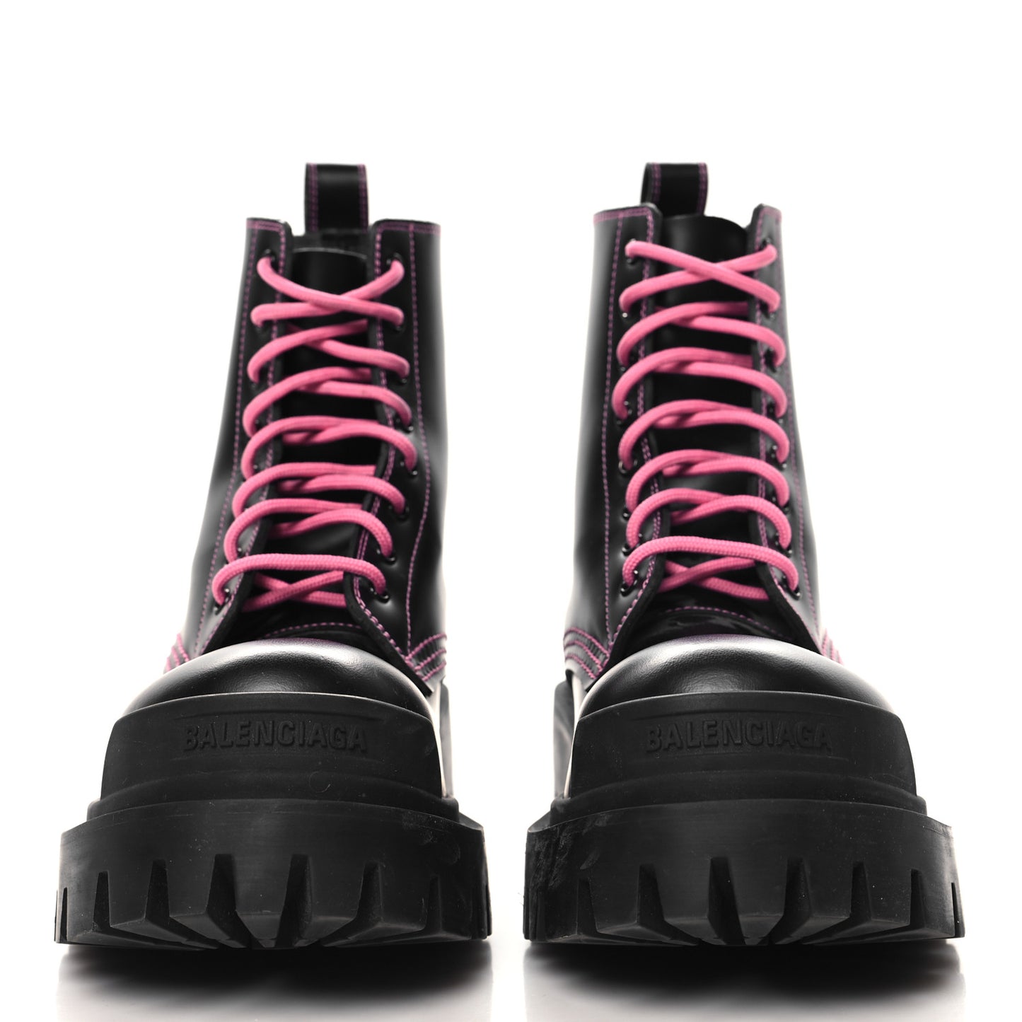 Calfskin Womens Strike 20mm Lace Up Boots 35 Black Fluo Pink