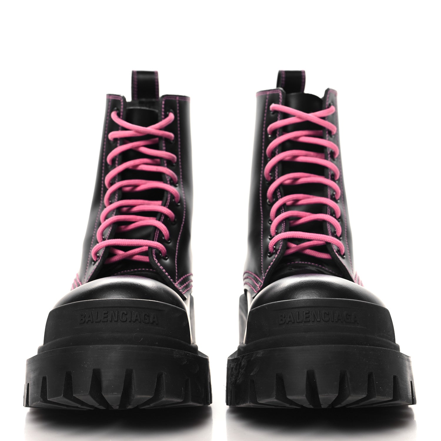 Balenciaga Calfskin Womens Strike 20mm Lace Up Boots 35 Black Fluo Pink 3 of 8