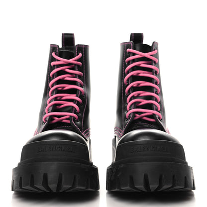 Balenciaga Calfskin Womens Strike 20mm Lace Up Boots 35 Black Fluo Pink 3 of 8