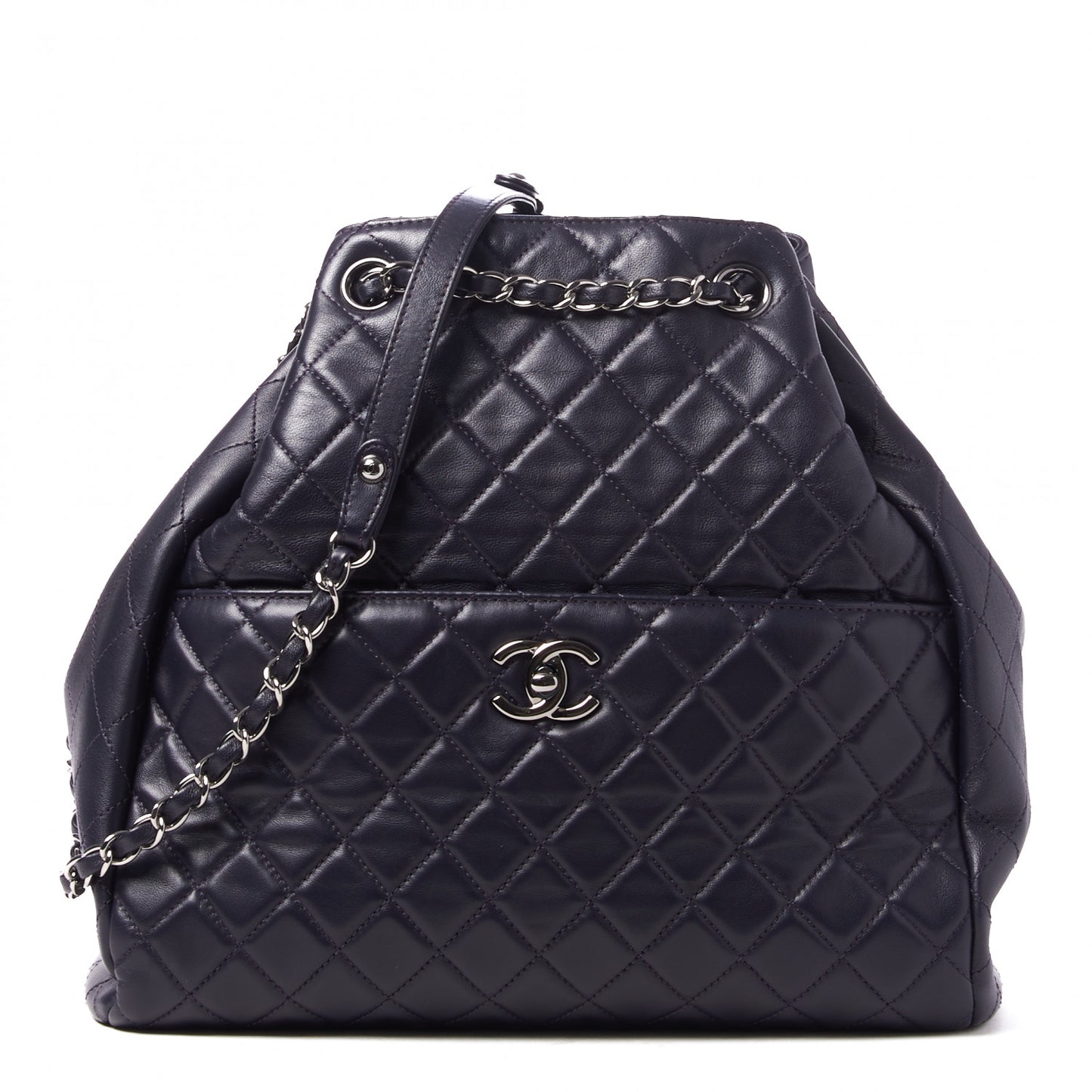 Lambskin Quilted Large Drawstring Shoulder Bag Dark Purple