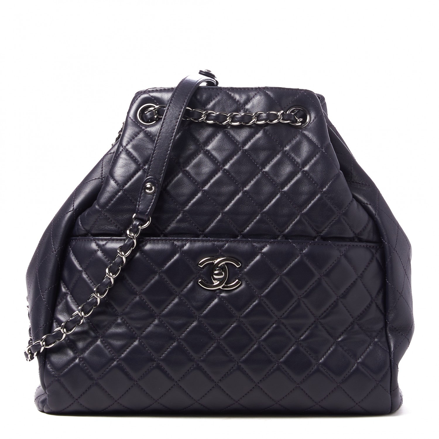 Chanel Lambskin Quilted Large Drawstring Shoulder Bag Dark Purple 1 of 10