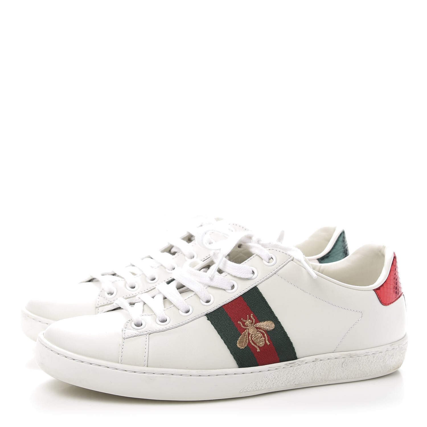 Gucci Calfskin Ayers Bee Embroidered Womens Ace Sneakers 38 White Green 3 of 10