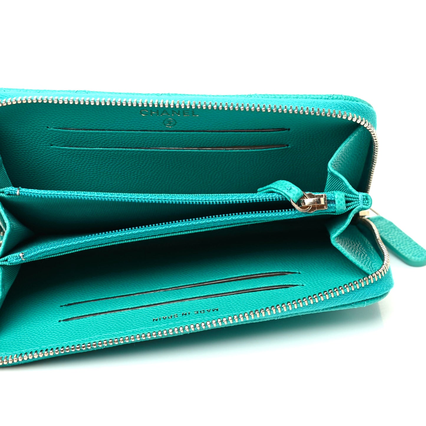 Caviar Quilted Small Zip Around Wallet Turquoise
