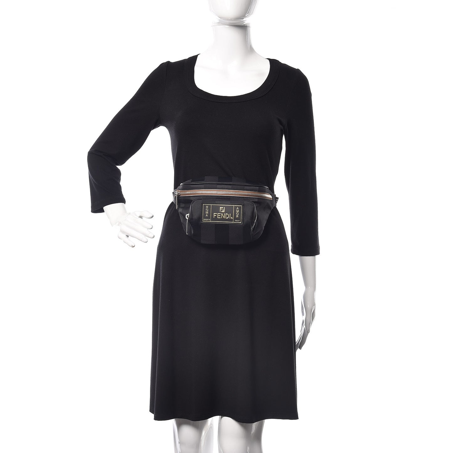 Nylon Vitello Century Pequin Logo Plate Pocket Belt Bag Black