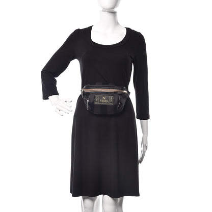 Fendi Nylon Vitello Century Pequin Logo Plate Pocket Belt Bag Black 2 of 7
