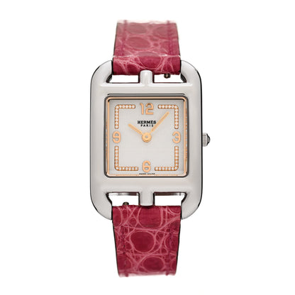 Hermes Stainless Steel Alligator Diamond 23mm Cape Cod Quartz Watch Framboise 1 of 5