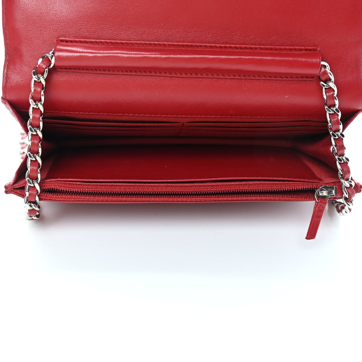 Lambskin Quilted Wallet on Chain WOC Red