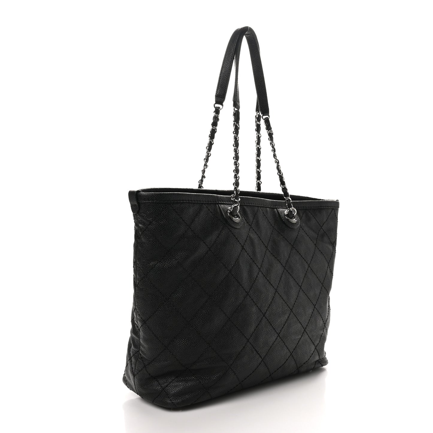 Grained Calfskin Quilted Large Daily Shopping Tote Black Black