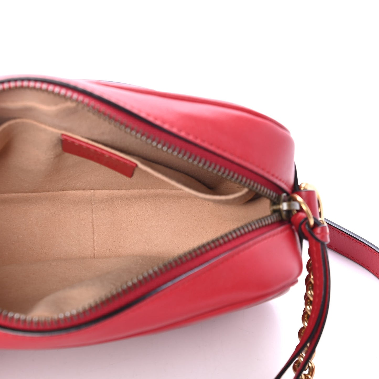 Calfskin Matelasse Mini GG Marmont Chain Shoulder Bag Hibiscus Red
