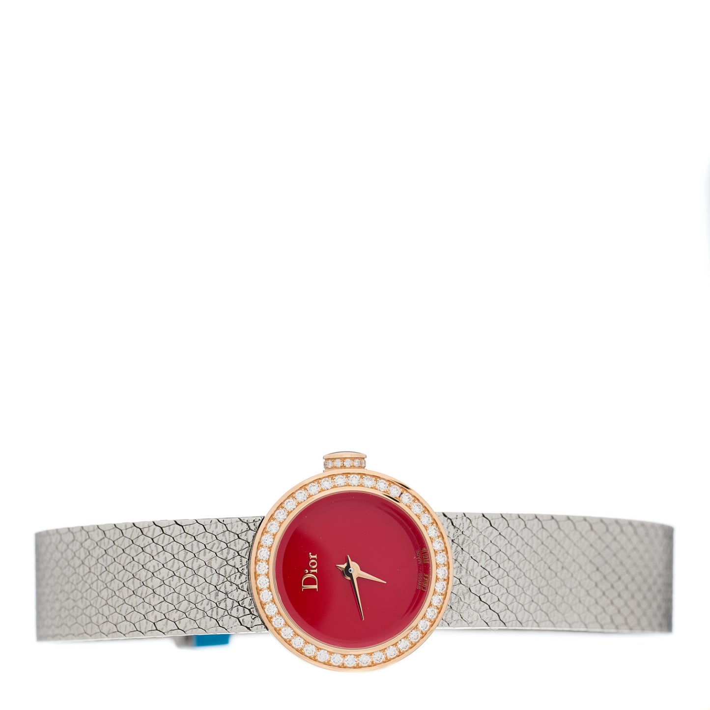 Stainless Steel 18K Rose Gold Diamond Bezel 19mm La D De Dior Quartz Watch Red