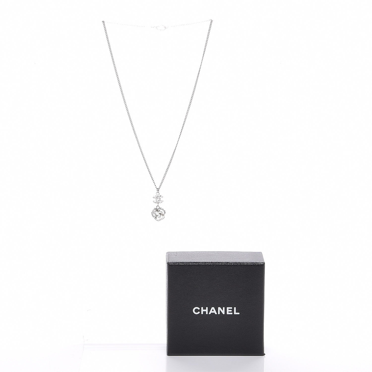 Chanel Crystal CC Camellia Necklace Silver 4 of 4