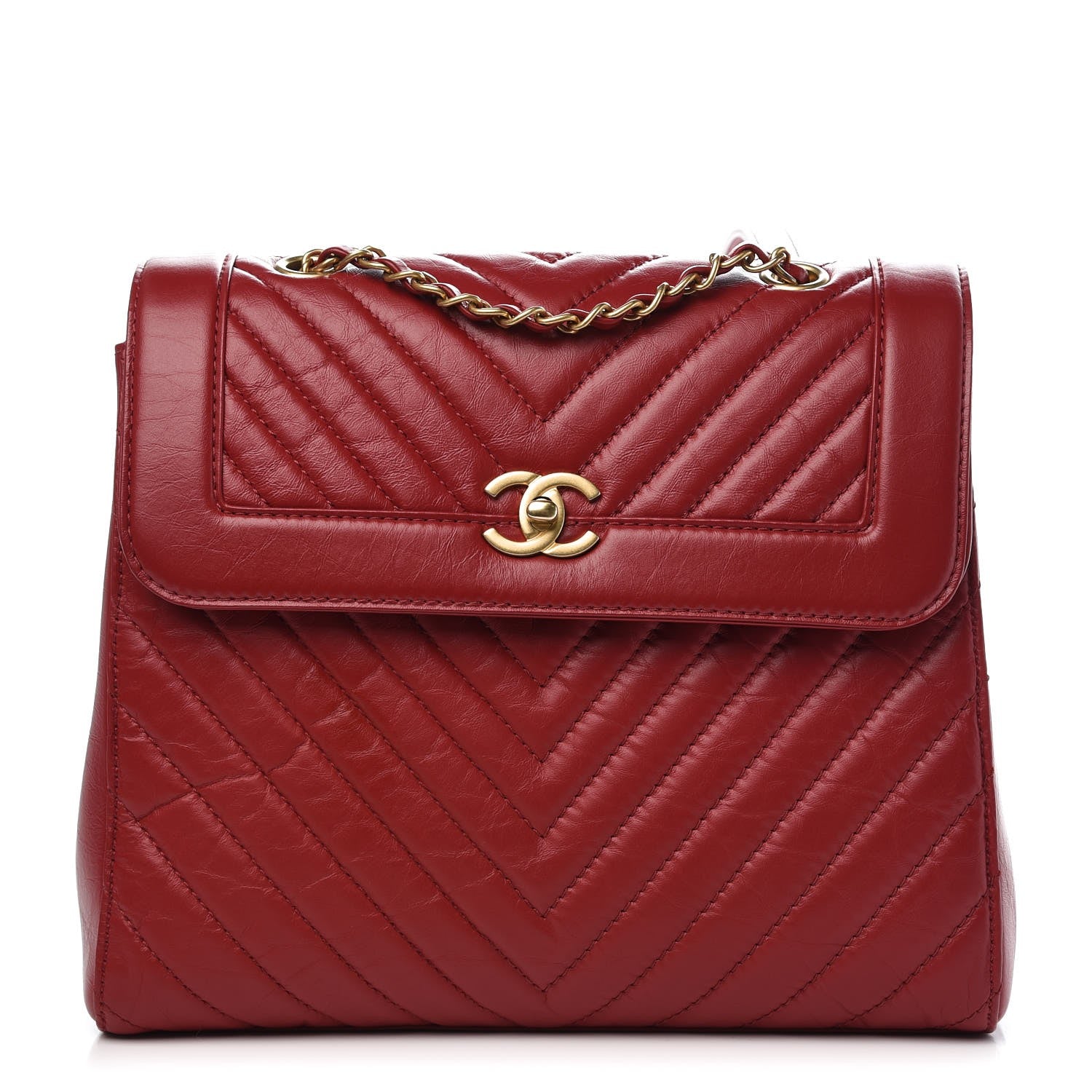 Chanel Aged Calfskin Chevron Quilted Backpack Red 1 of 7