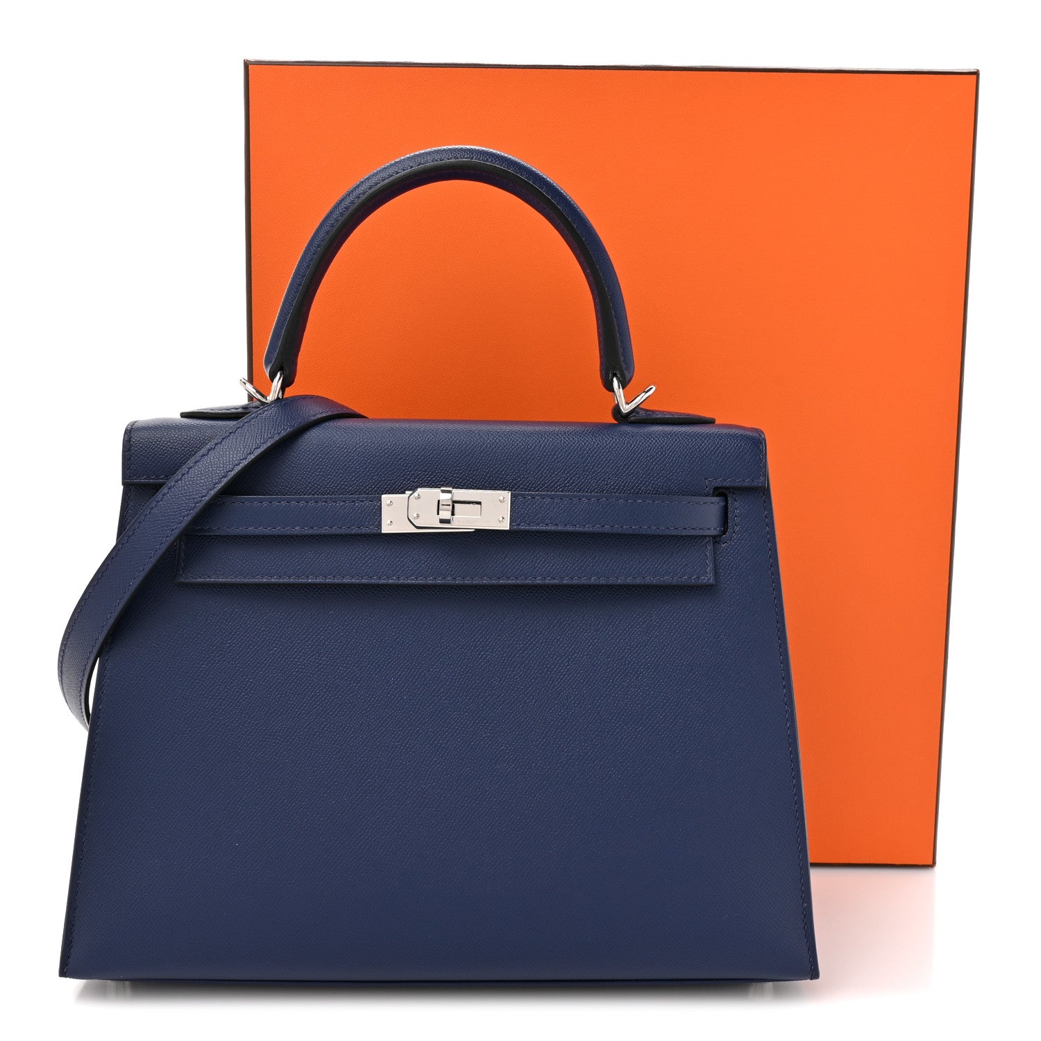 Hermes Madame Calfskin Kelly Sellier 25 Bleu Encre 13 of 13