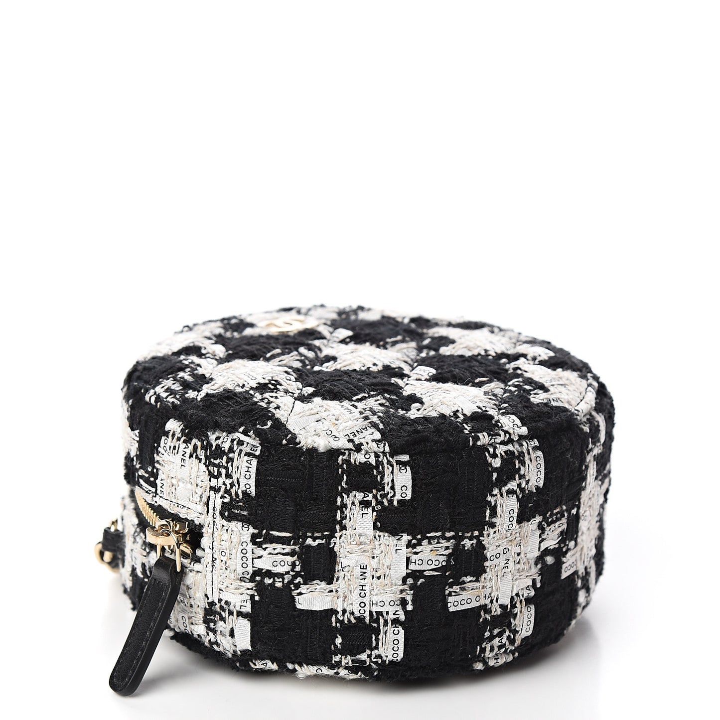 Tweed Round Clutch With Chain Black