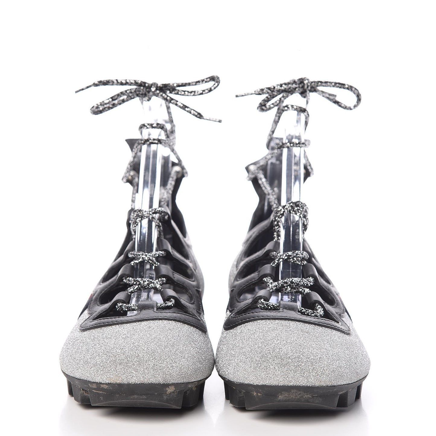 Nappa Sparkle Studded Web Lace Up Titan Sneakers 37.5 Argento