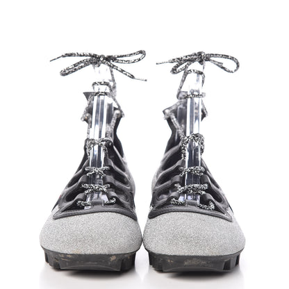 Gucci Nappa Sparkle Studded Web Lace Up Titan Sneakers 37.5 Argento 2 of 10