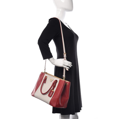 Prada Saffiano Lux Colorblock Medium Galleria Double Zip Tote Fuoco Talco 2 of 10