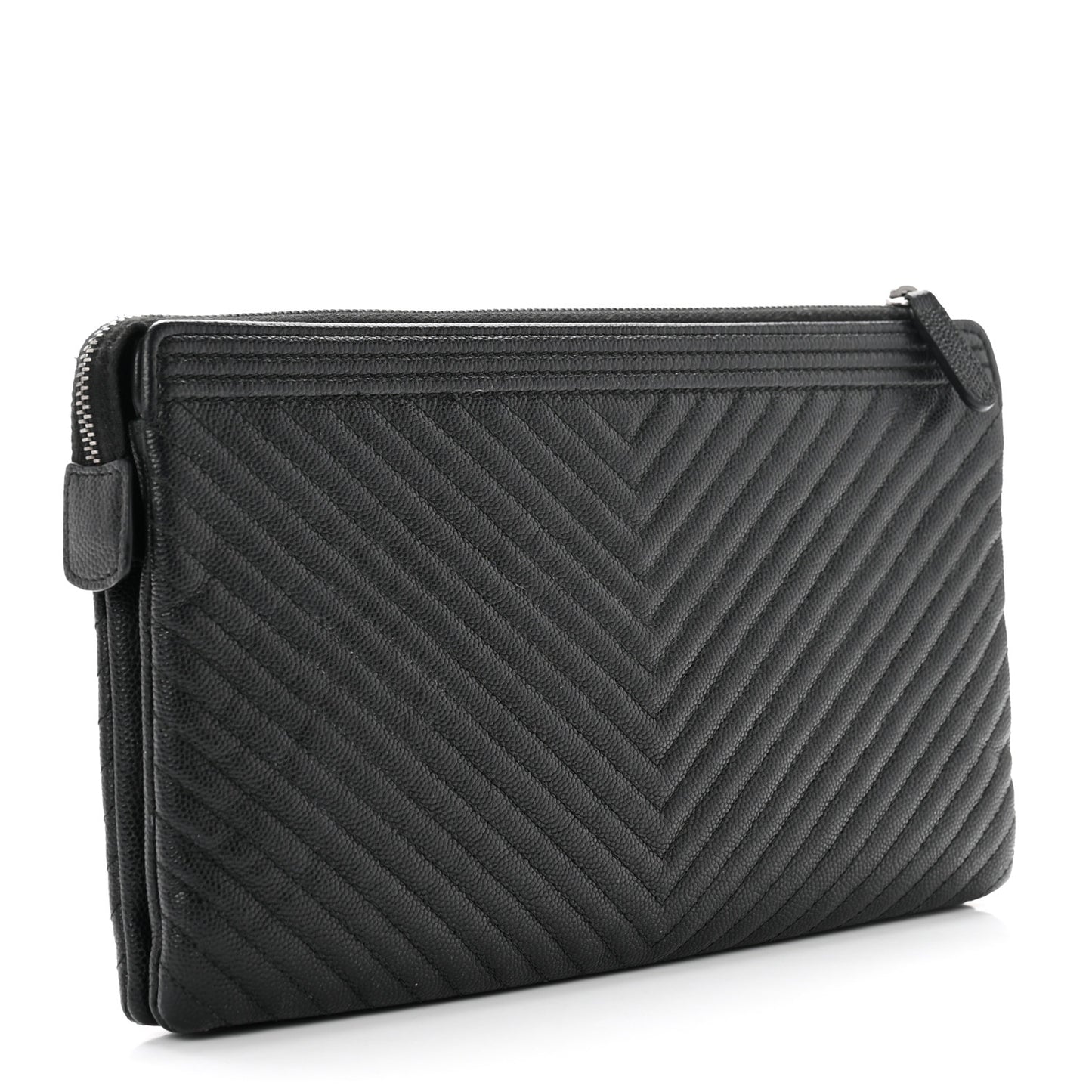Caviar Chevron Quilted Small Zipped Boy Pouch Black