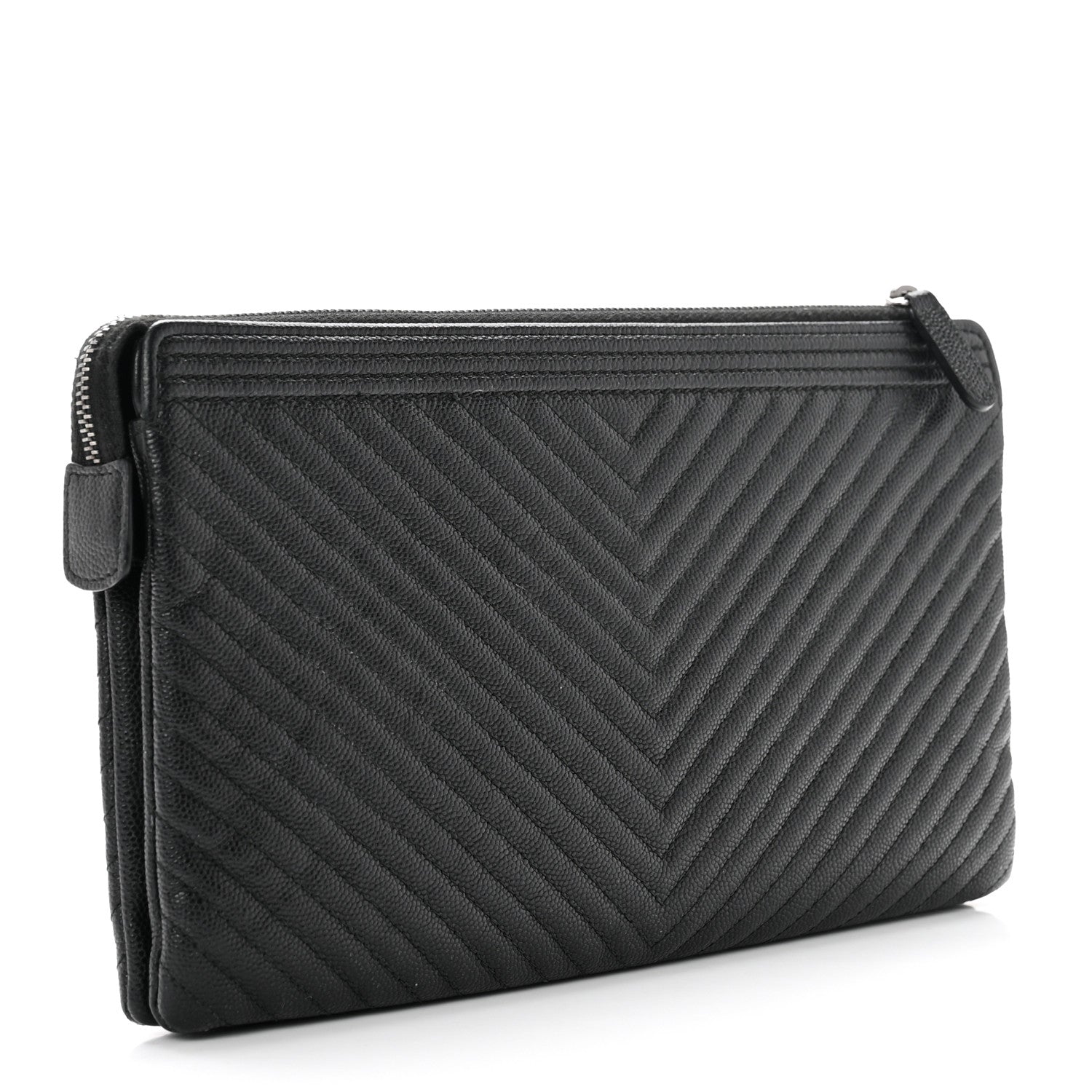 Chanel Caviar Chevron Quilted Small Zipped Boy Pouch Black 2 of 6
