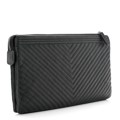 Chanel Caviar Chevron Quilted Small Zipped Boy Pouch Black 2 of 6