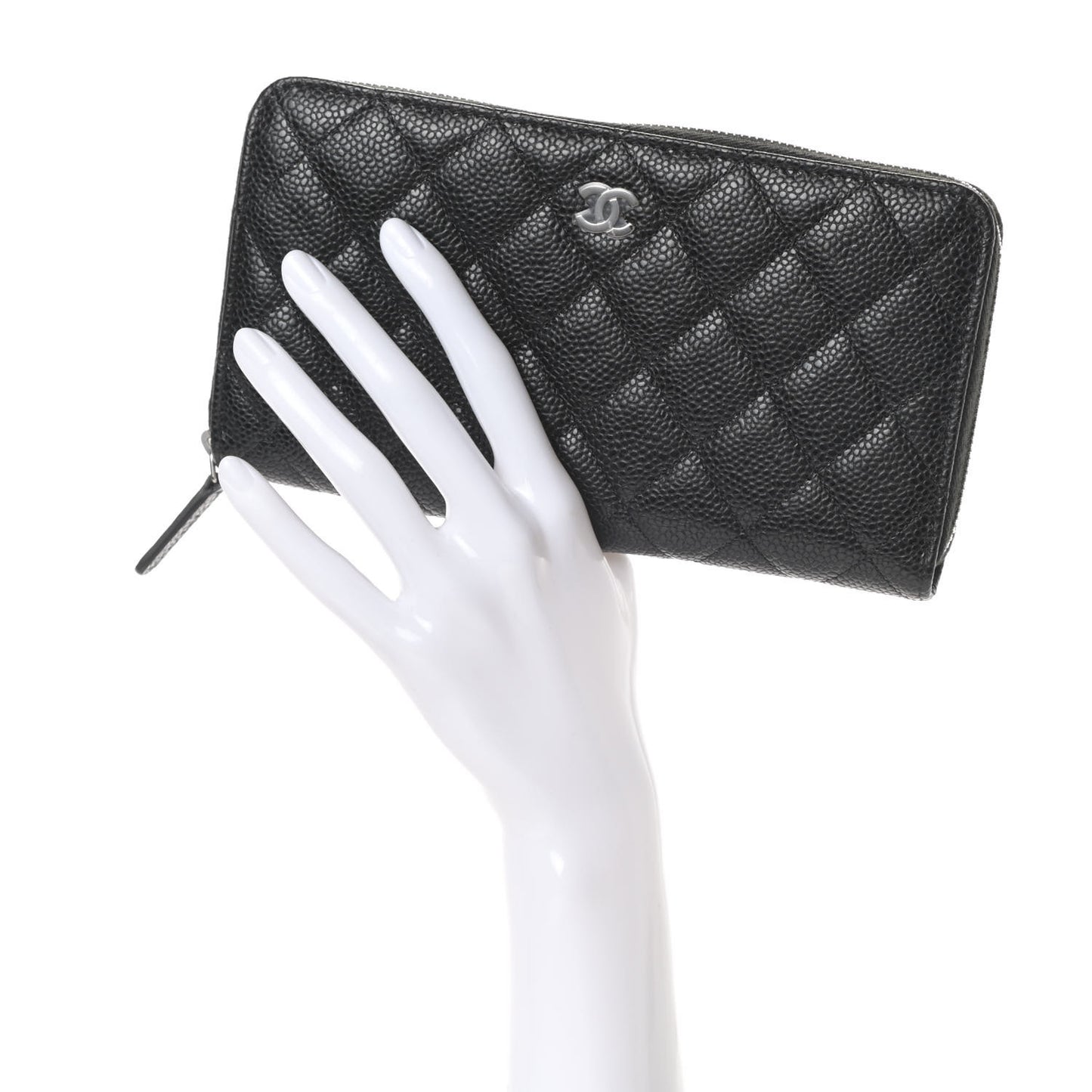Caviar Quilted Large Gusset Zip Around Wallet Black