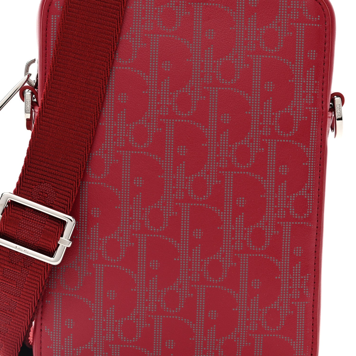 Christian Dior Calfskin Oblique Galaxy Perforated World Tour Messenger Pouch Red White 8 of 10