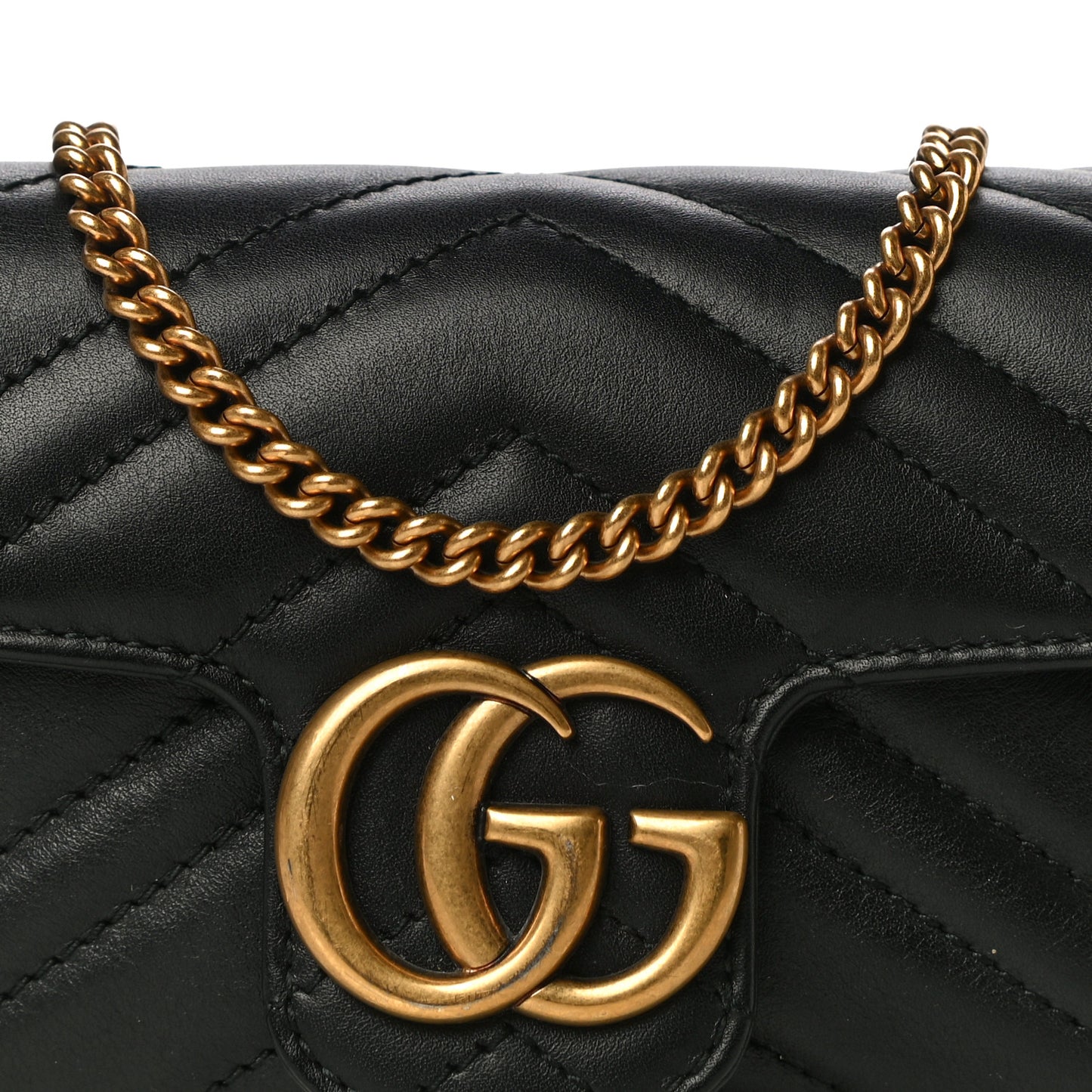 Calfskin Matelasse Super Mini GG Marmont Shoulder Bag Black