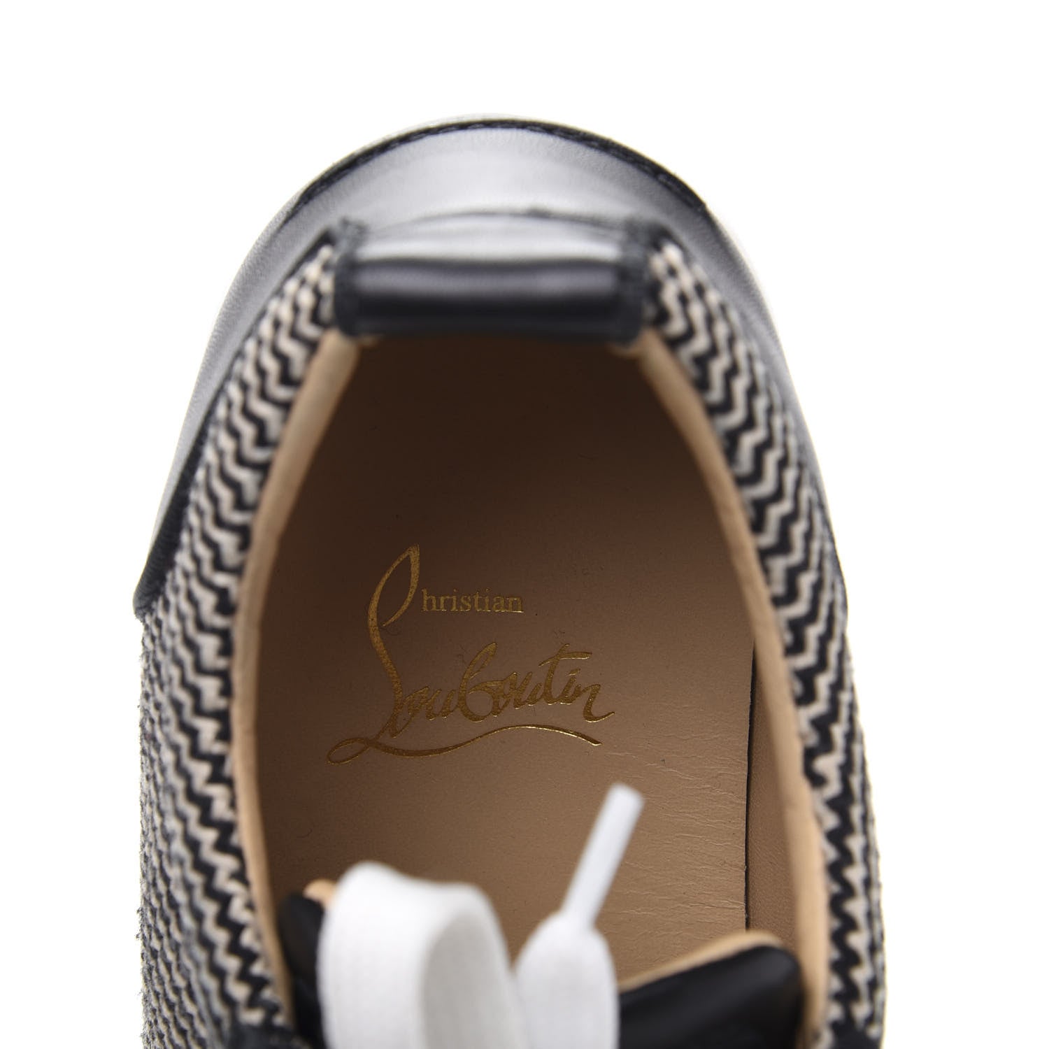 Christian Louboutin Calfskin Wool Zig Zag Womens Rantulow Orlato Flat Sneakers 39 Black White 6 of 8