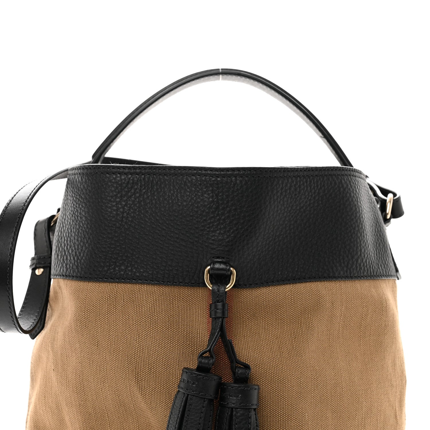 Burberry Grainy Calfskin Canvas Mega Check Medium Ashby Tassel Hobo Black 6 of 10