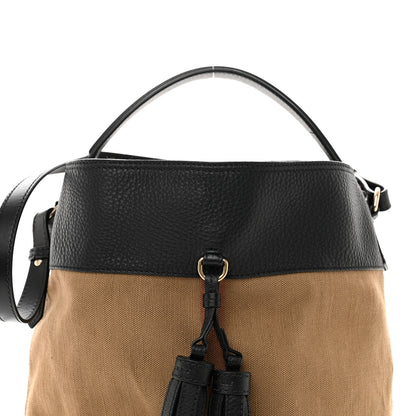 Burberry Grainy Calfskin Canvas Mega Check Medium Ashby Tassel Hobo Black 6 of 10