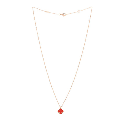 Van Cleef & Arpels 18K Rose Gold Carnelian Sweet Alhambra Pendant Necklace 2 of 5