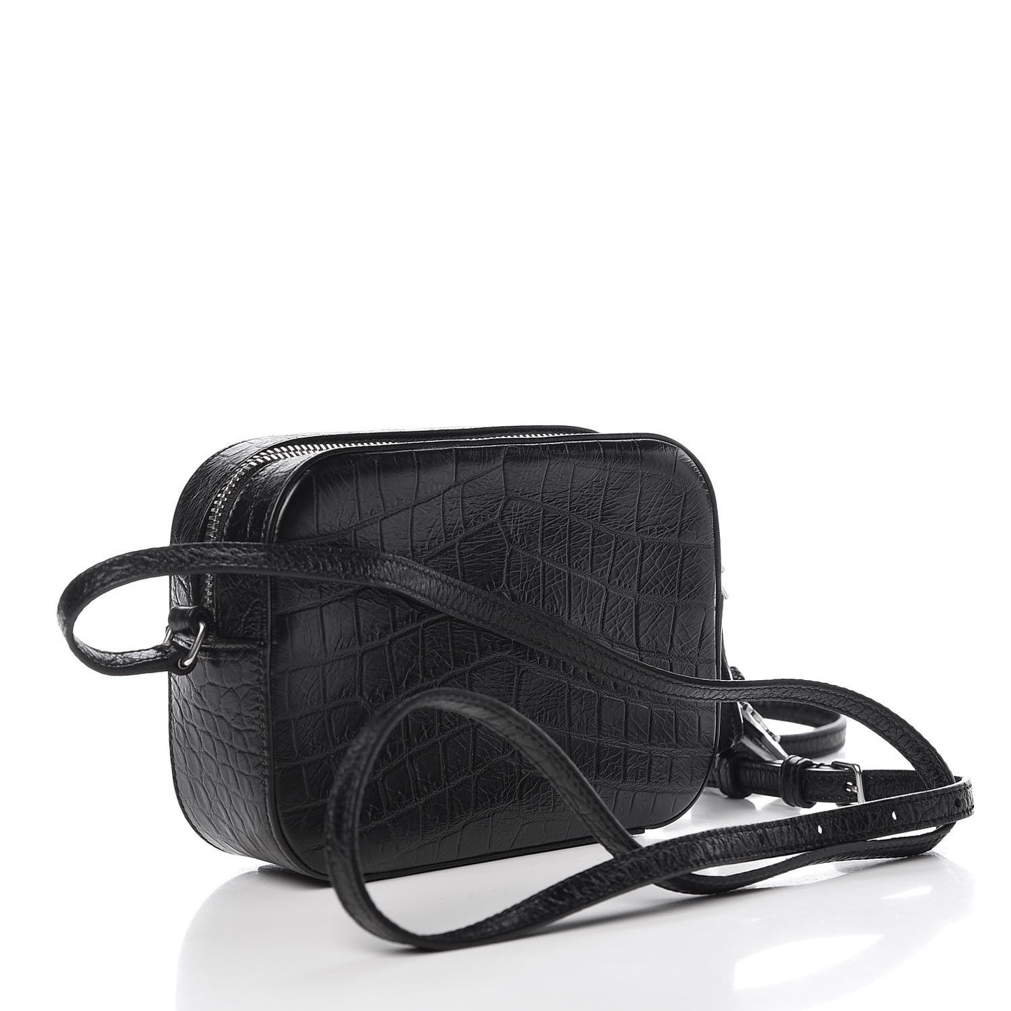 Calfskin Crocodile Embossed Small Classic Monogram Camera Bag Black