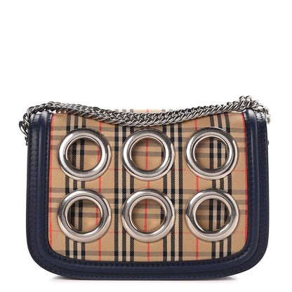 Burberry Smooth Calfskin 1983 Knight Check Grommet Chain Shoulder Bag Ink Blue 1 of 7