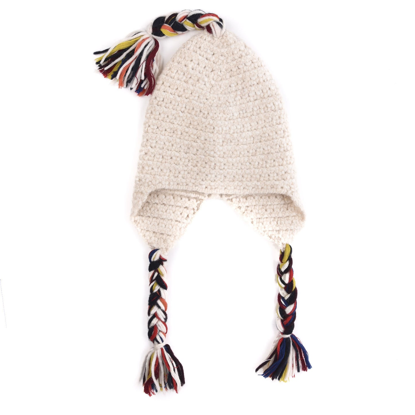 Wool Hat With Tassels M White Multicolor