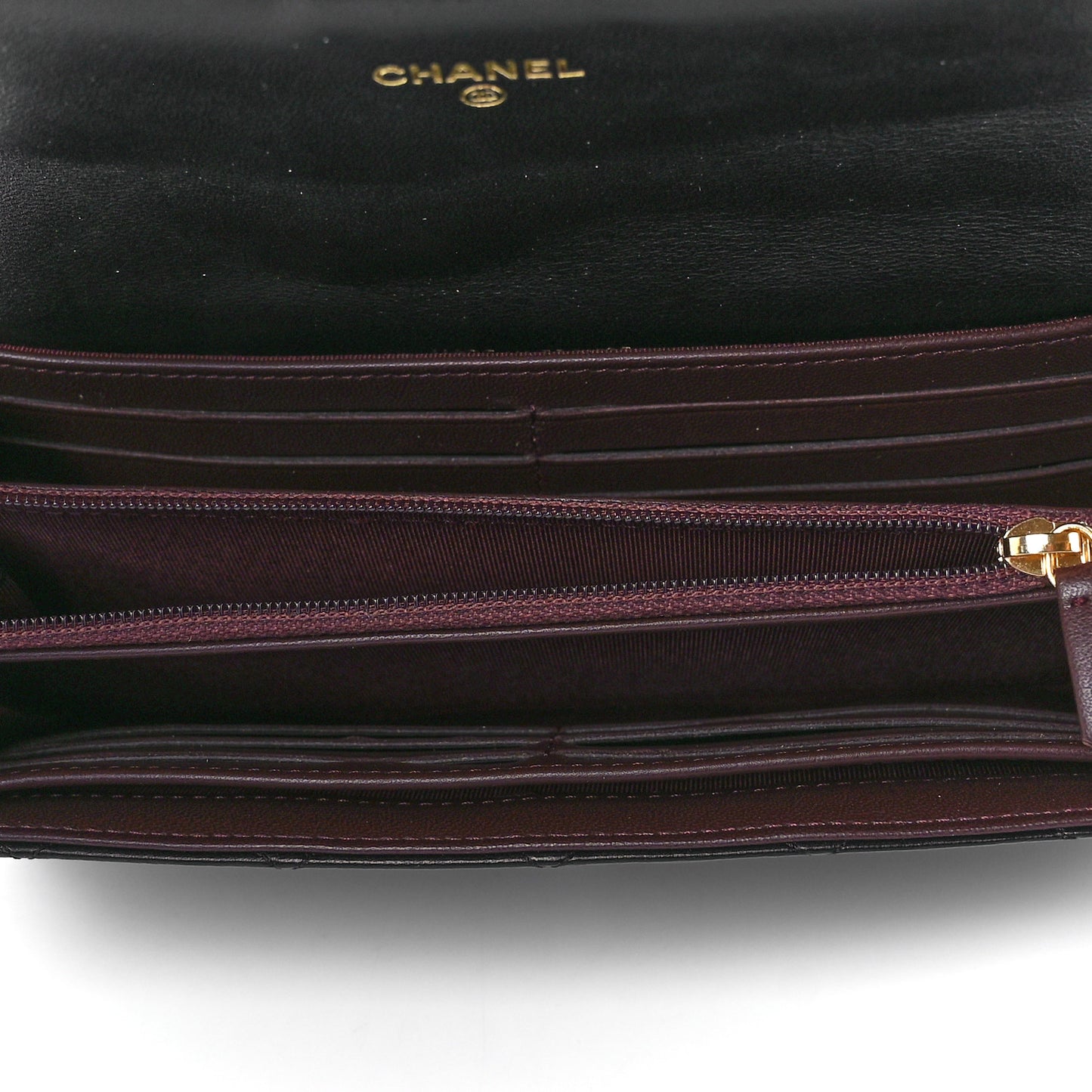 Lambskin Quilted Large Gusset Flap Wallet Black