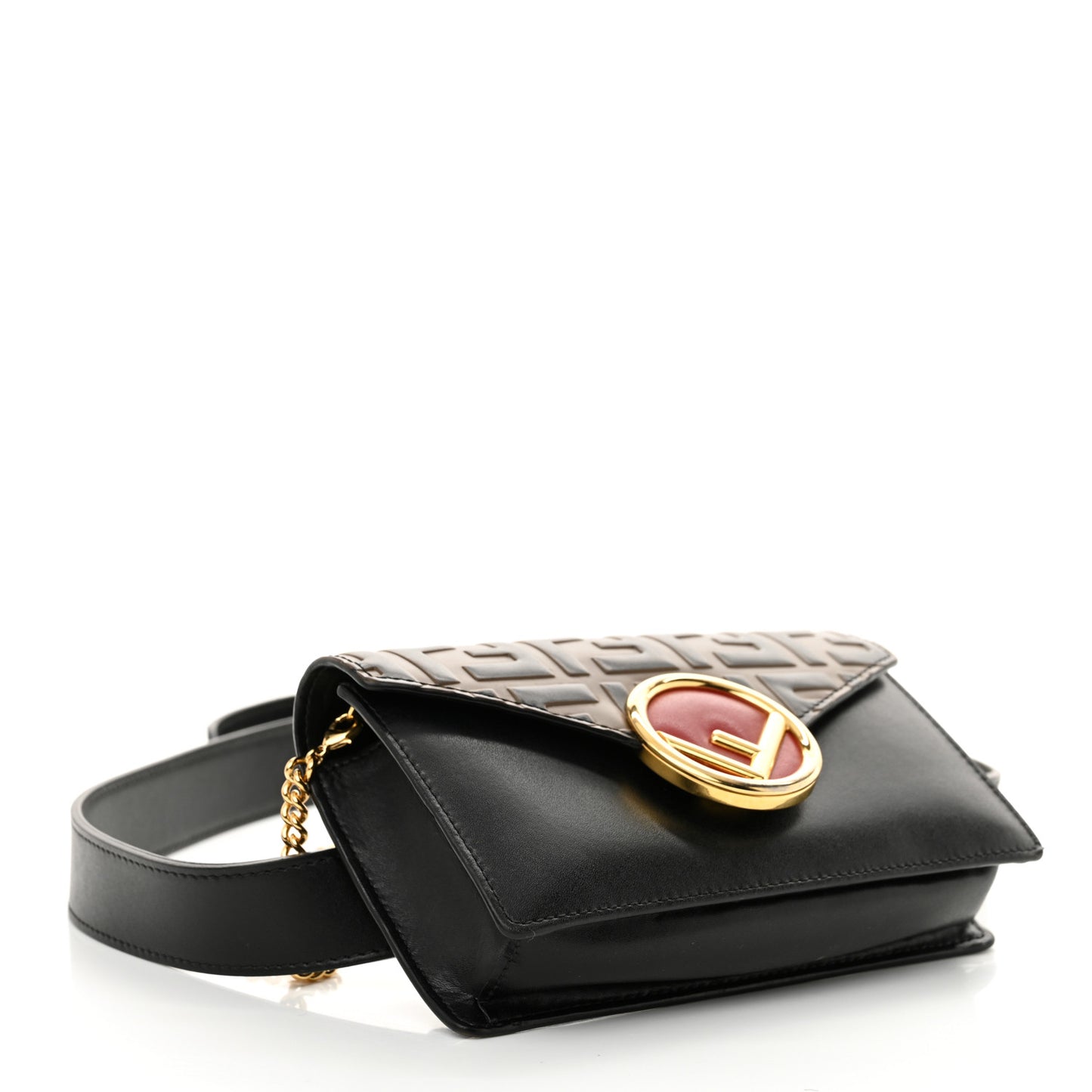 Vitello Liberty F is Fendi Bi-Color FF 1974 Embossed Envelope Belt Bag Maya Black