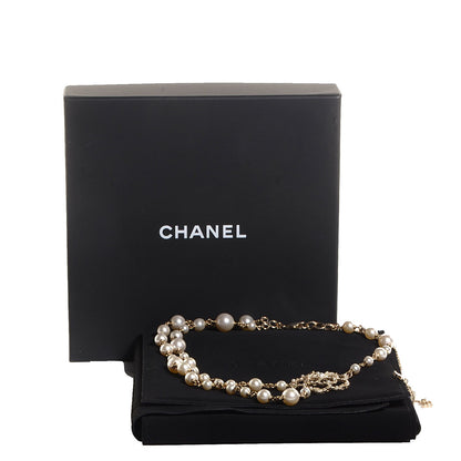 Chanel Crystal Pearl Camellia Necklace Gold 5 of 5