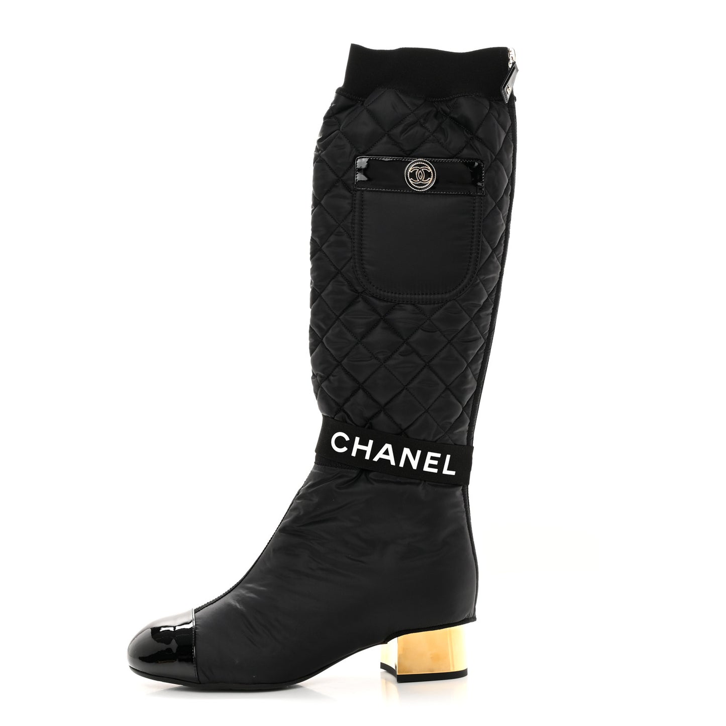 Mixed Fibers Lambskin Patent Calfskin Convertible High Boots 38 Black