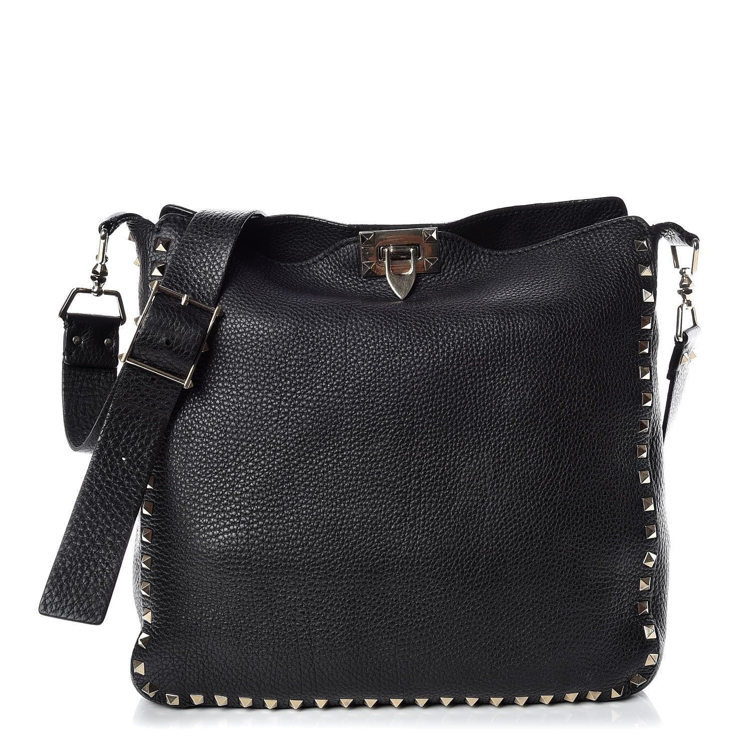 Valentino Garavani Pebbled Calfskin Large Rockstud Flip-Lock Messenger Bag Black 1 of 15